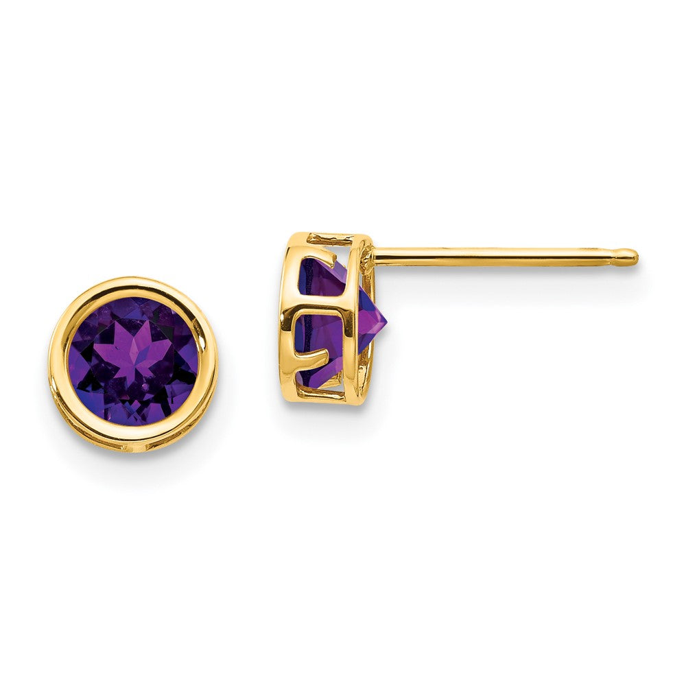 14K Yellow Gold 5mm Bezel Amethyst Stud Earrings