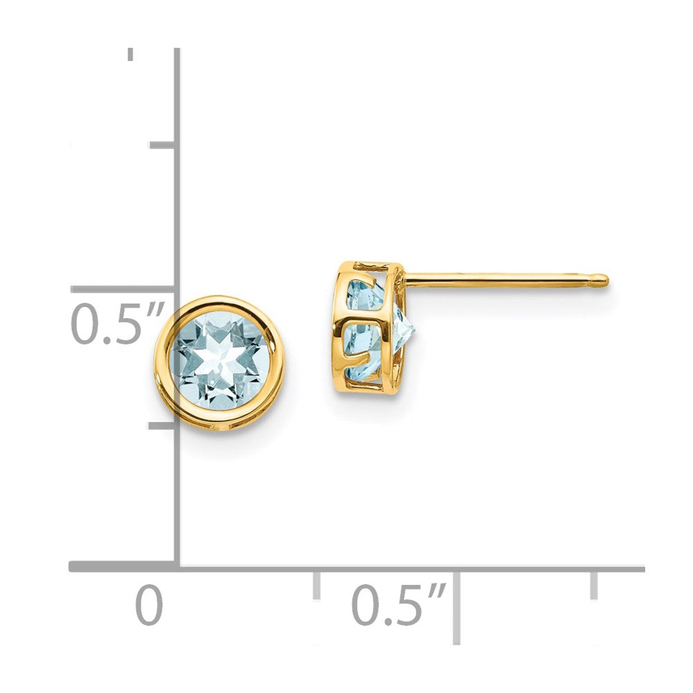14K Yellow Gold 5mm Bezel Aquamarine Stud Earrings