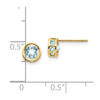 14K Yellow Gold 5mm Bezel Aquamarine Stud Earrings