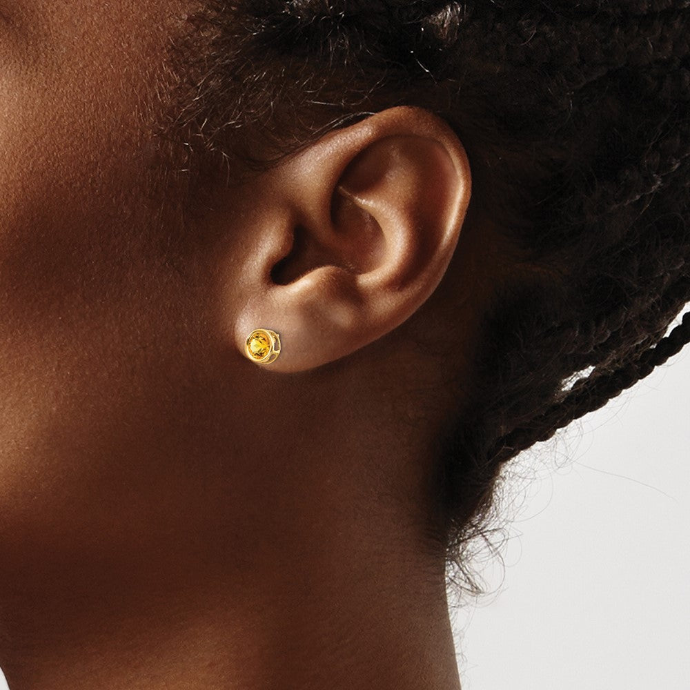 14K Yellow Gold 5mm Bezel Citrine Stud Earrings