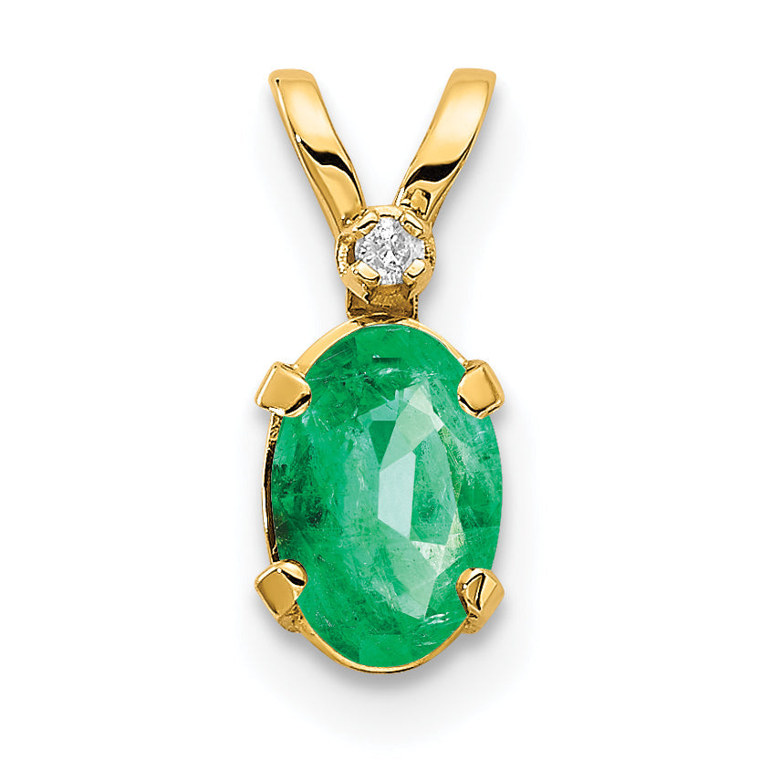 14k Yellow Gold 14k Diamond & Emerald Birthstone Pendant