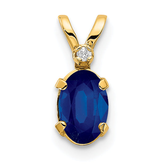 14K Yellow Gold Diamond & Sapphire Birthstone Pendant