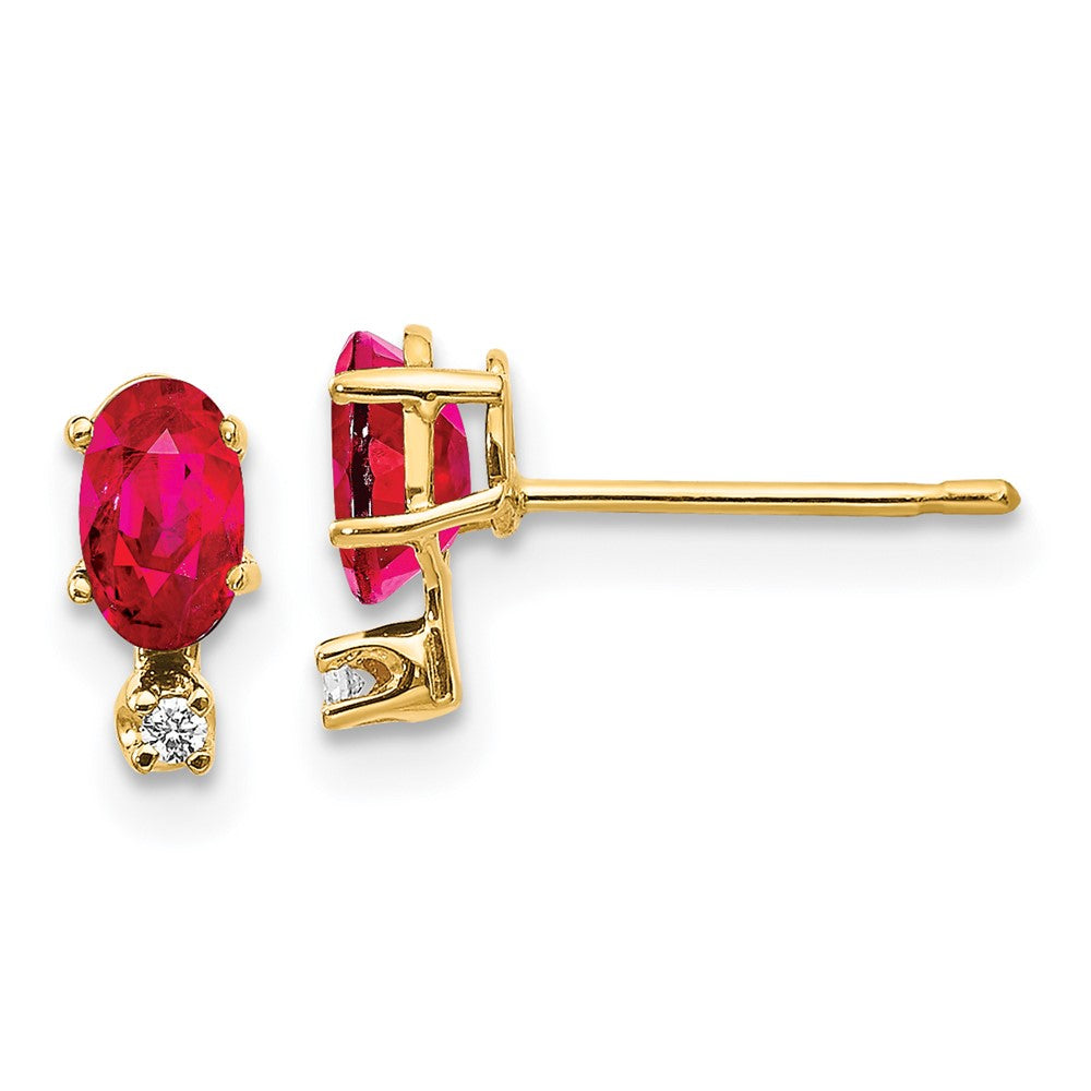 14K Yellow Gold Diamond & Ruby Birthstone Earrings