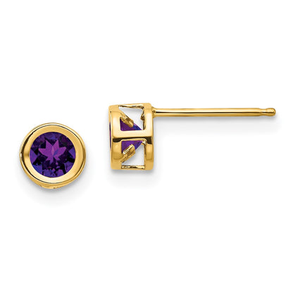 14K Yellow Gold 4mm Bezel February/Amethyst Post Earrings