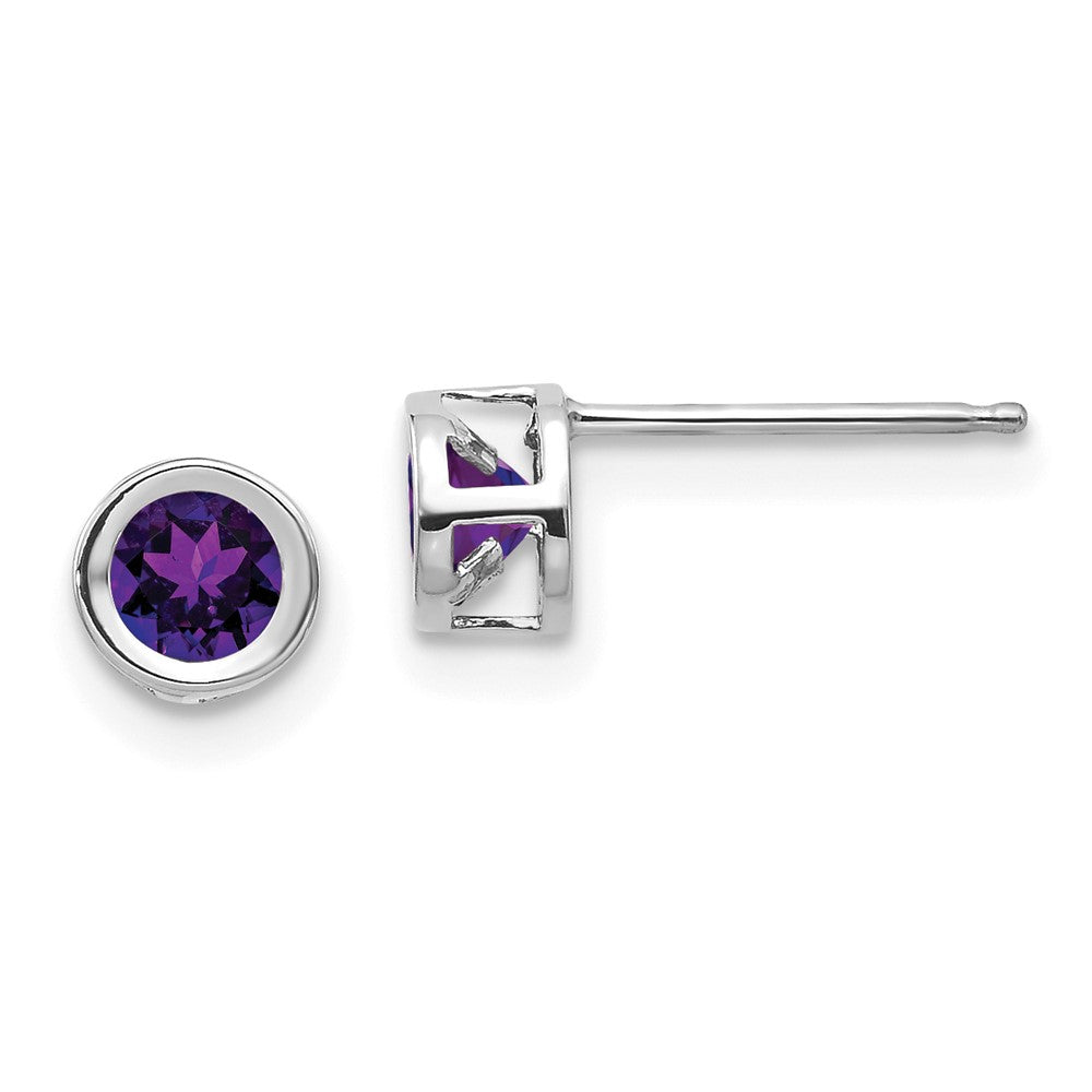 14K White Gold 4mm Bezel February/Amethyst Post Earrings