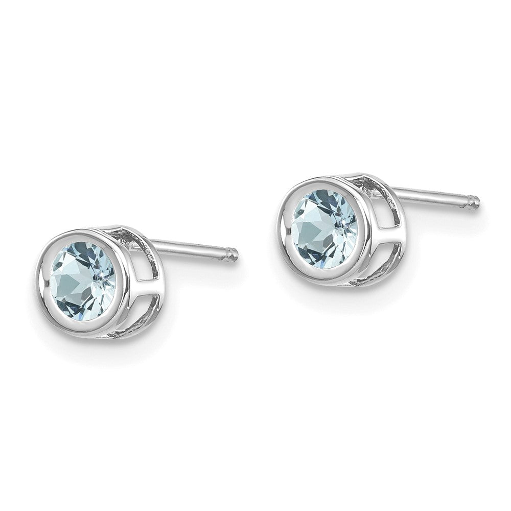 14K White Gold 4mm Bezel March/Aquamarine Post Earrings