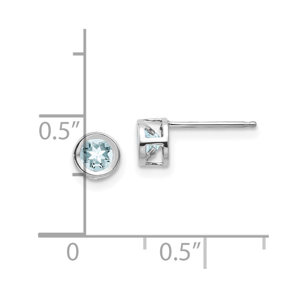 14K White Gold 4mm Bezel March/Aquamarine Post Earrings