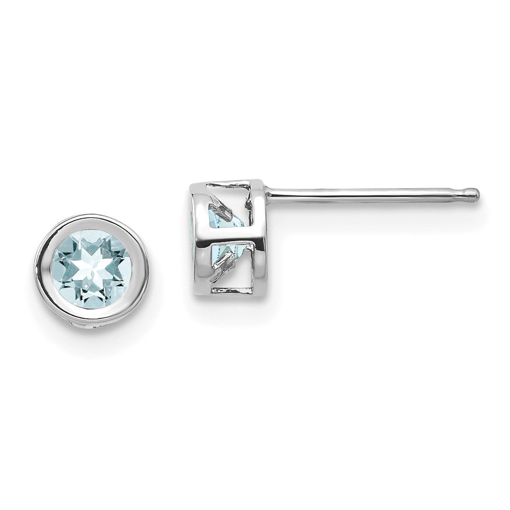14K White Gold 4mm Bezel March/Aquamarine Post Earrings