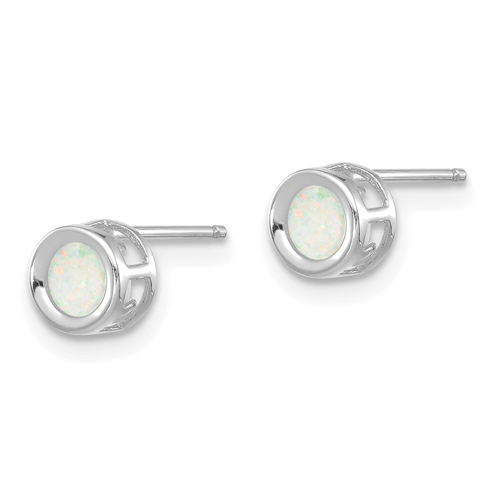 14K White Gold 4mm Oval Bezel October/Opal Post Earrings