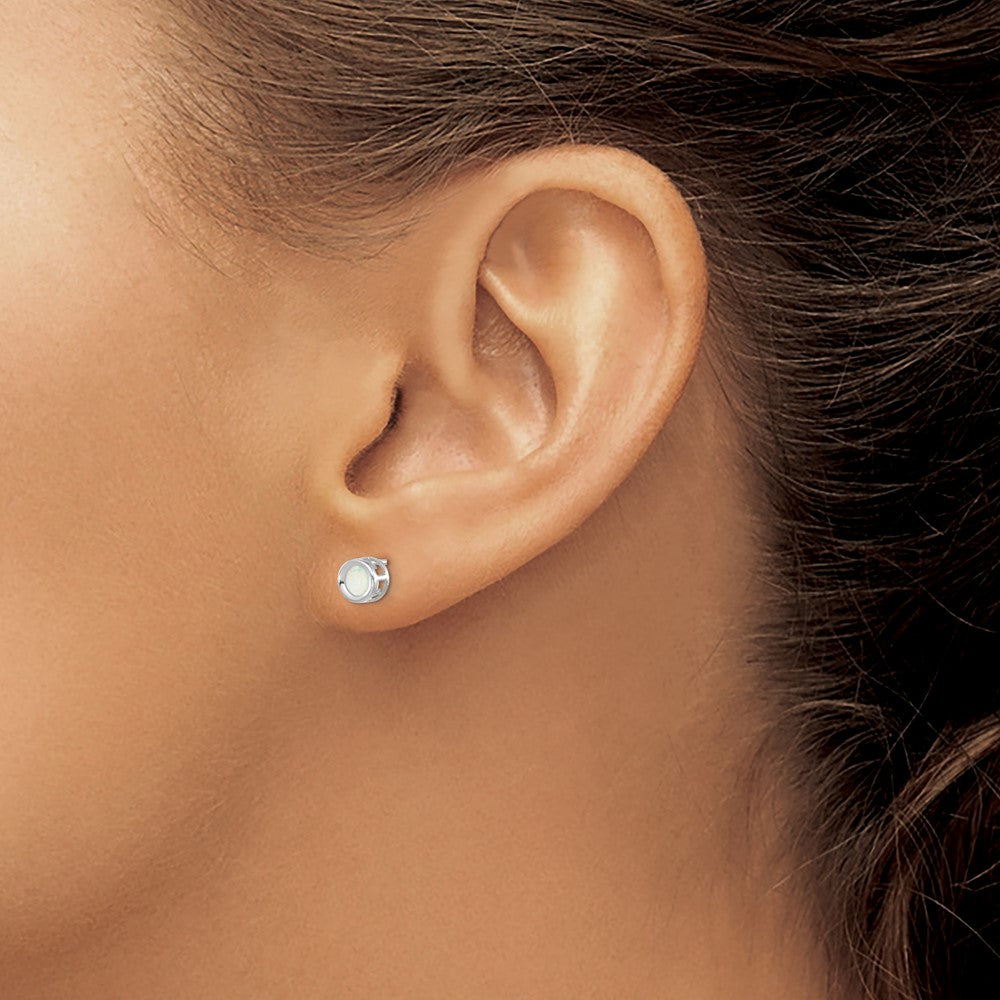 14K White Gold 4mm Oval Bezel October/Opal Post Earrings
