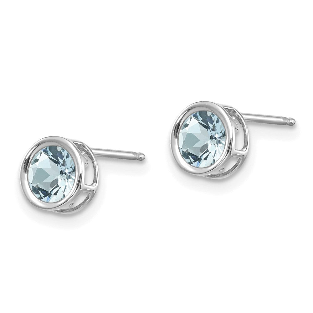 14K White Gold 5mm Bezel Aquamarine Stud Earrings
