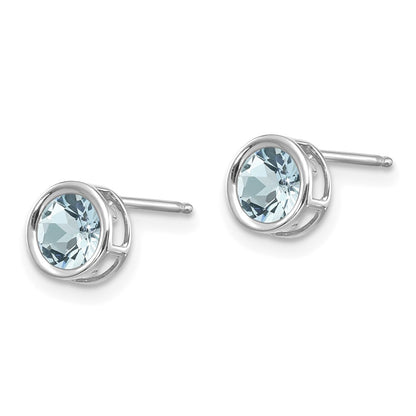 14K White Gold 5mm Bezel Aquamarine Stud Earrings