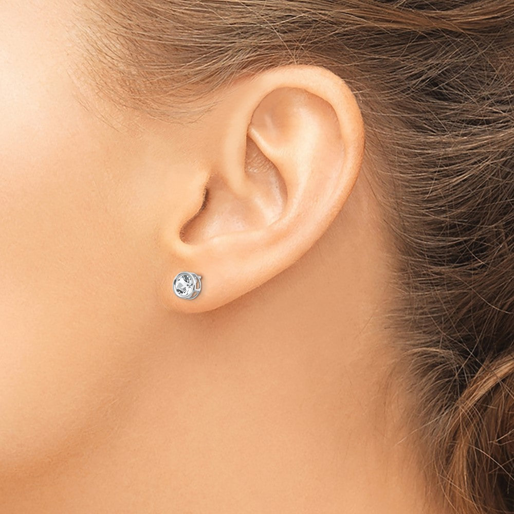 14K White Gold 5mm Bezel Topaz Stud Earrings