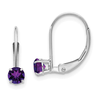 14K White Gold 4mm Amethyst/February Earrings
