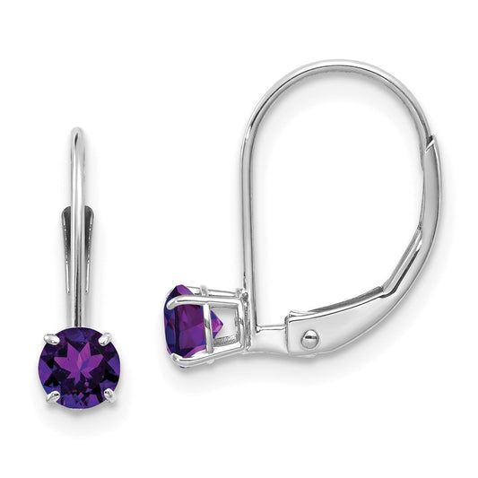 14K White Gold 4mm Amethyst/February Earrings