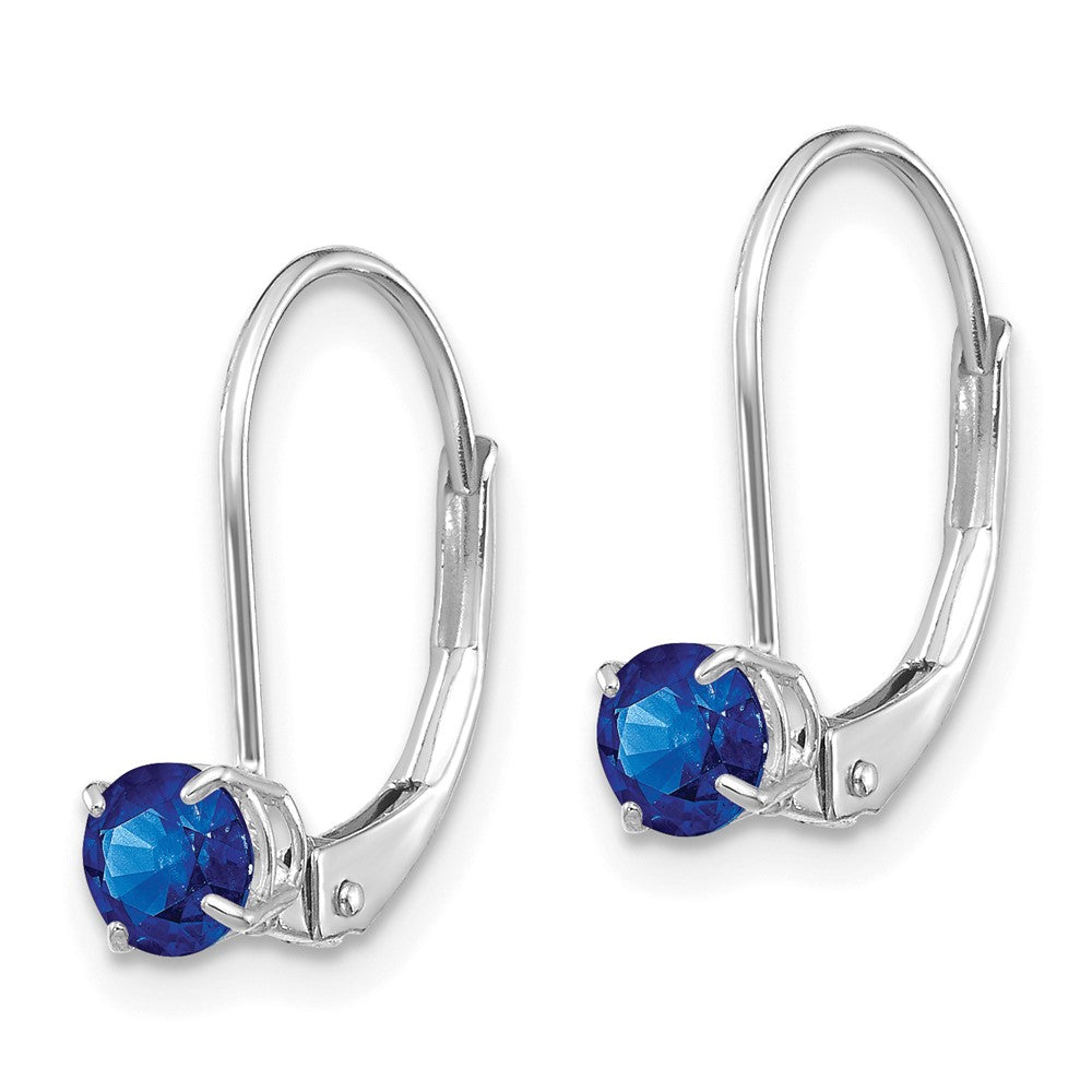 14K White Gold 4mm Round September/Sapphire Leverback Earrings