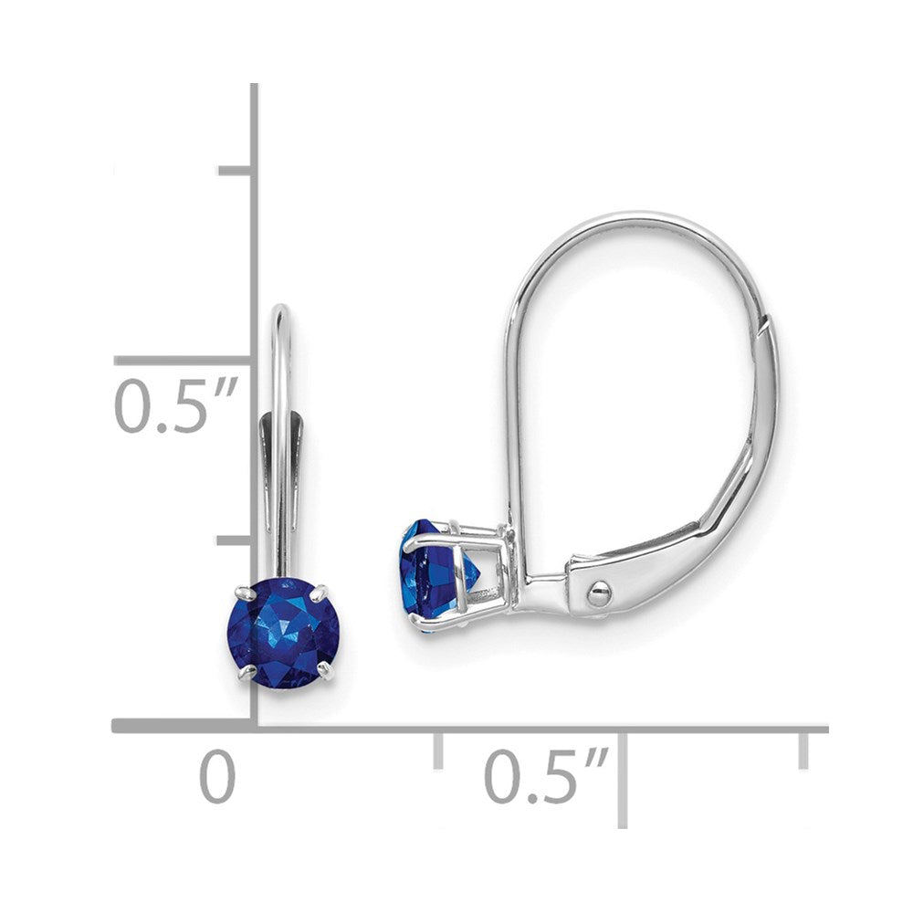 14K White Gold 4mm Round September/Sapphire Leverback Earrings