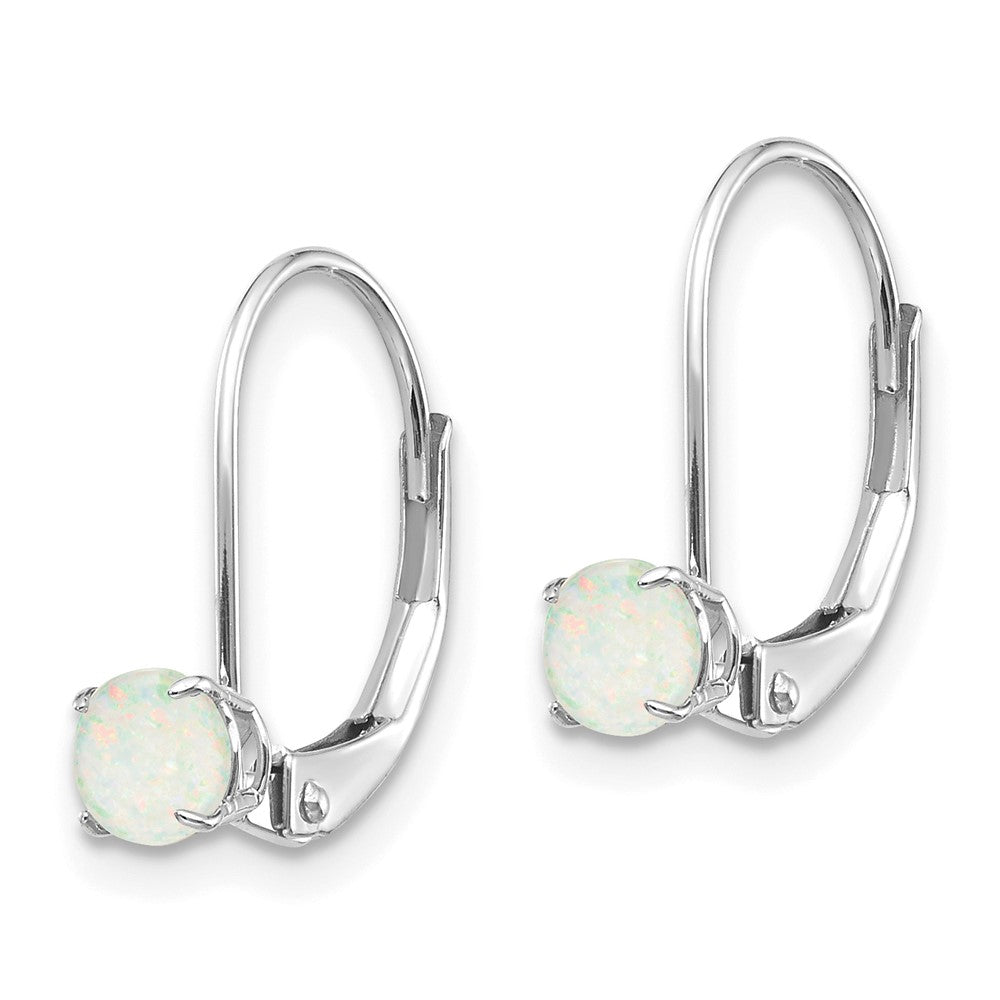 14K White Gold 4mm Round October/Opal Leverback Earrings