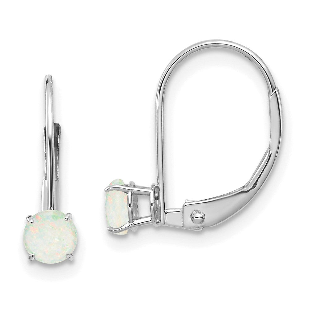 14K White Gold 4mm Round October/Opal Leverback Earrings