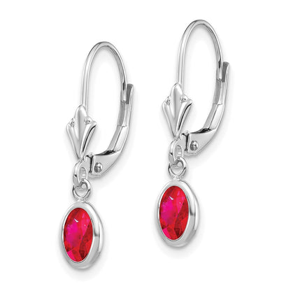 14K White Gold 6X4 Oval Bezel July/Ruby Leverback Earrings