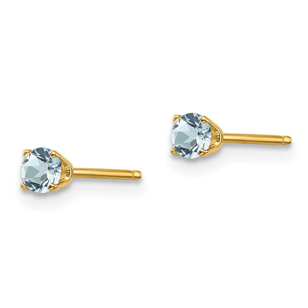 14K Yellow Gold 3mm March/Aquamarine Post Earrings