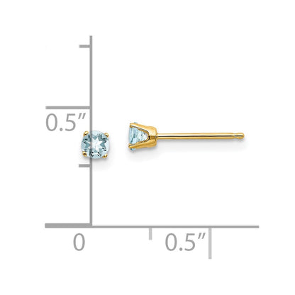 14K Yellow Gold 3mm March/Aquamarine Post Earrings