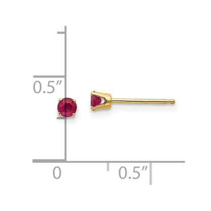 14K Yellow Gold 3mm July/Ruby Post Earrings