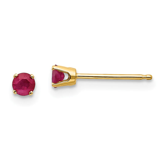 14K Yellow Gold 3mm July/Ruby Post Earrings