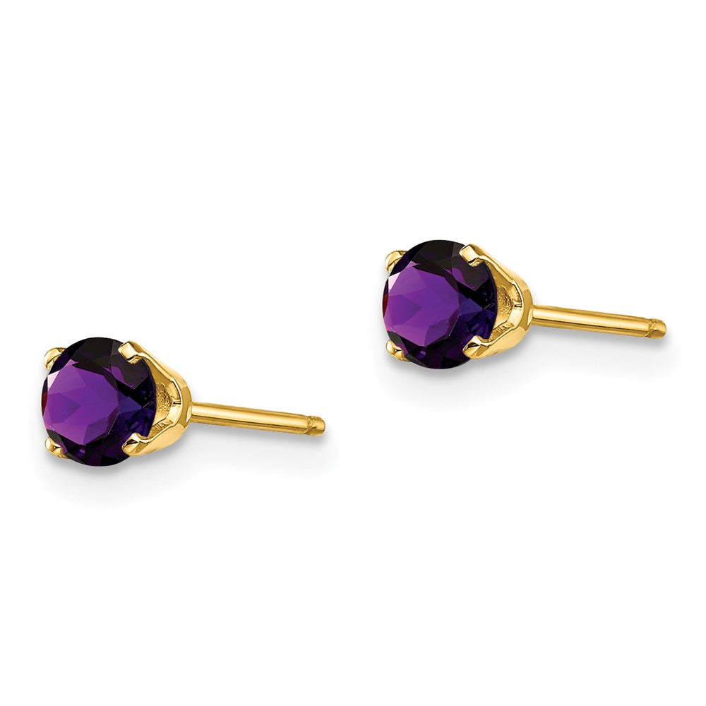 14K Yellow Gold 4mm February/Amethyst Post Earrings