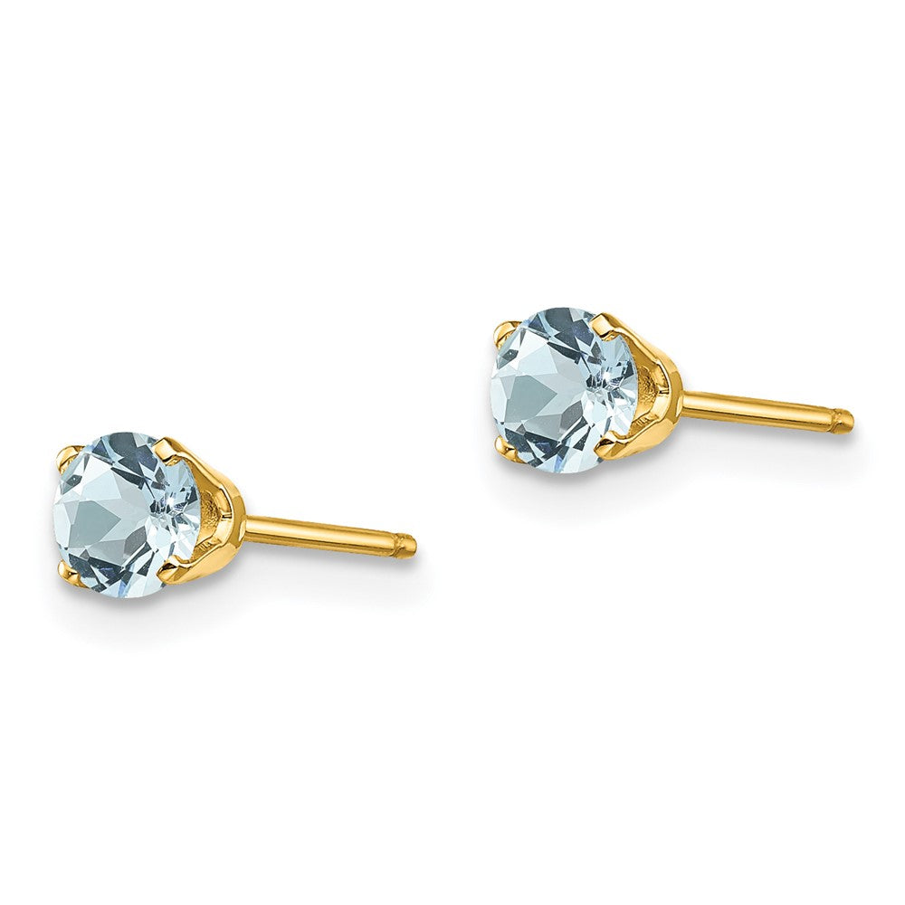 14K Yellow Gold 4mm March/Aquamarine Post Earrings