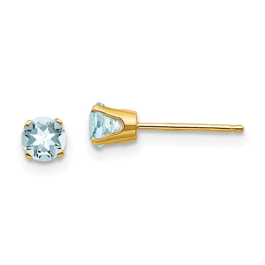 14K Yellow Gold 4mm March/Aquamarine Post Earrings