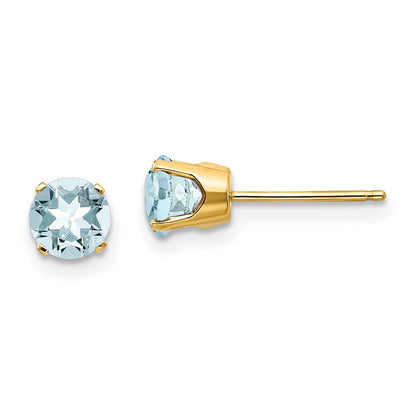 14K Yellow Gold 5mm Aquamarine Earrings March