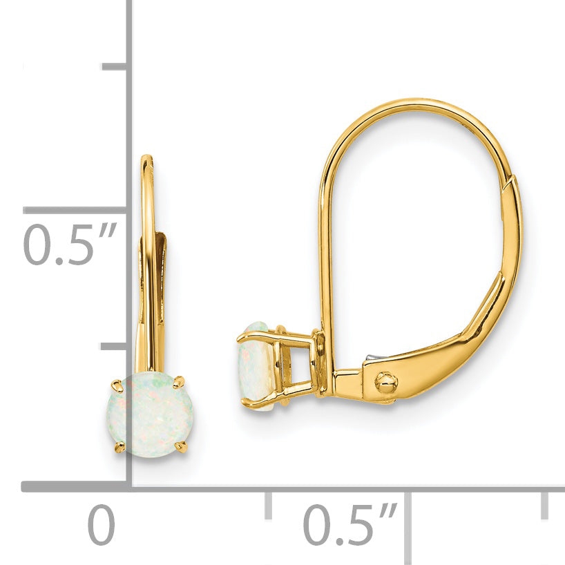 14K Yellow Gold 4mm Round October/Opal Leverback Earrings