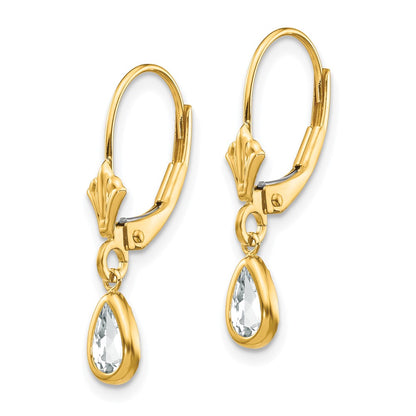 14K Yellow Gold 6X4mm April White Topaz Earrings