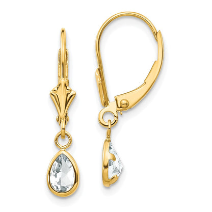 14K Yellow Gold 6X4mm April White Topaz Earrings