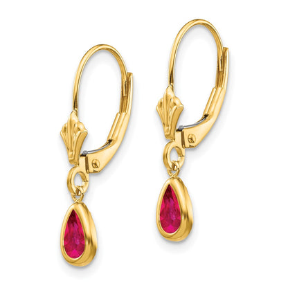 14K Yellow Gold 6X4mm Ruby/July Leverback Earrings