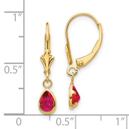 14K Yellow Gold 6X4mm Ruby/July Leverback Earrings