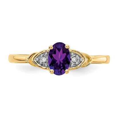 14K Yellow Gold Amethyst And Diamond Ring