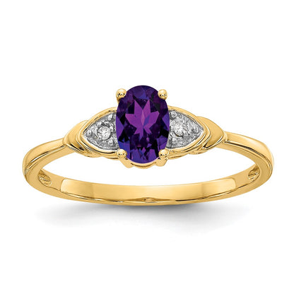 14K Yellow Gold Amethyst And Diamond Ring