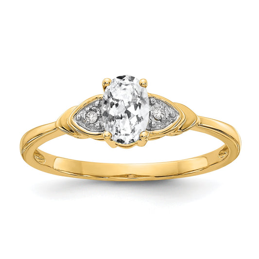 14K Yellow Gold White Topaz And Diamond Ring