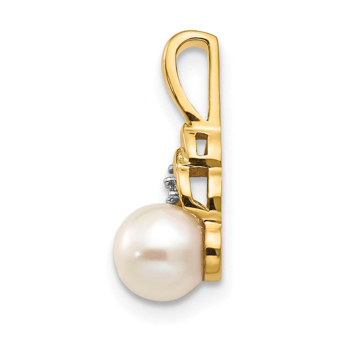 14K Yellow Gold Fw Cultured Pearl And Diamond Pendant