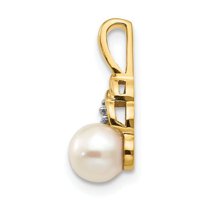 14K Yellow Gold Fw Cultured Pearl And Diamond Pendant