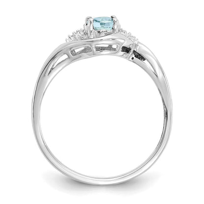 14k White Gold Aquamarine and Real Diamond Ring