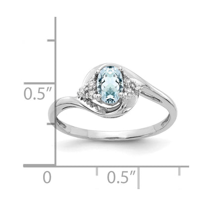 14k White Gold Aquamarine and Real Diamond Ring