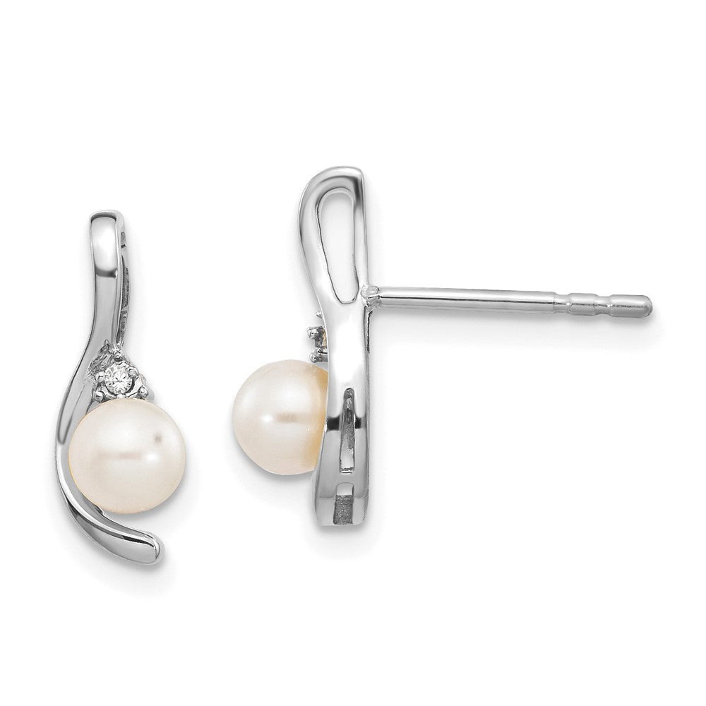 14k White Gold Genuine FW Cultured Pearl Diamond Earring