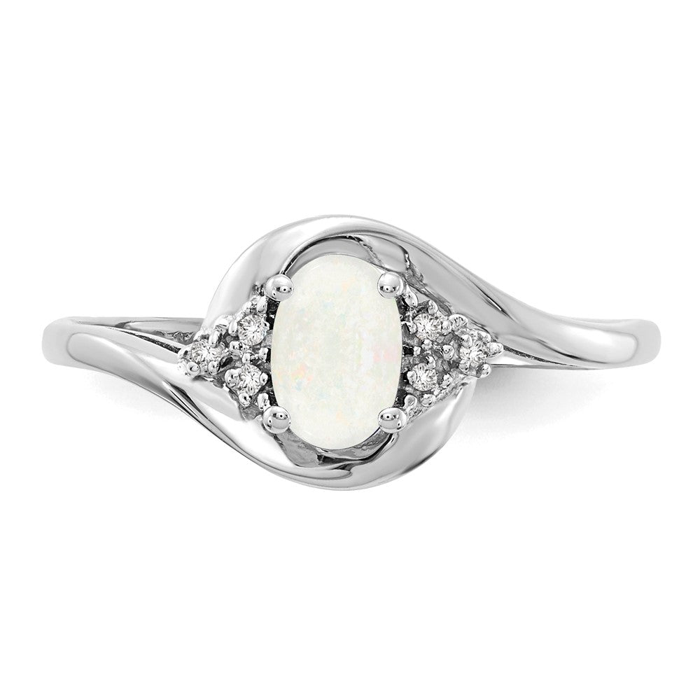 14k White Gold Opal and Real Diamond Ring