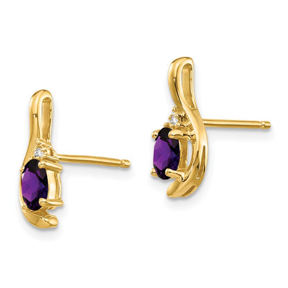 14K Yellow Gold Amethyst And Diamond Post Earrings