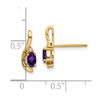 14K Yellow Gold Amethyst And Diamond Post Earrings