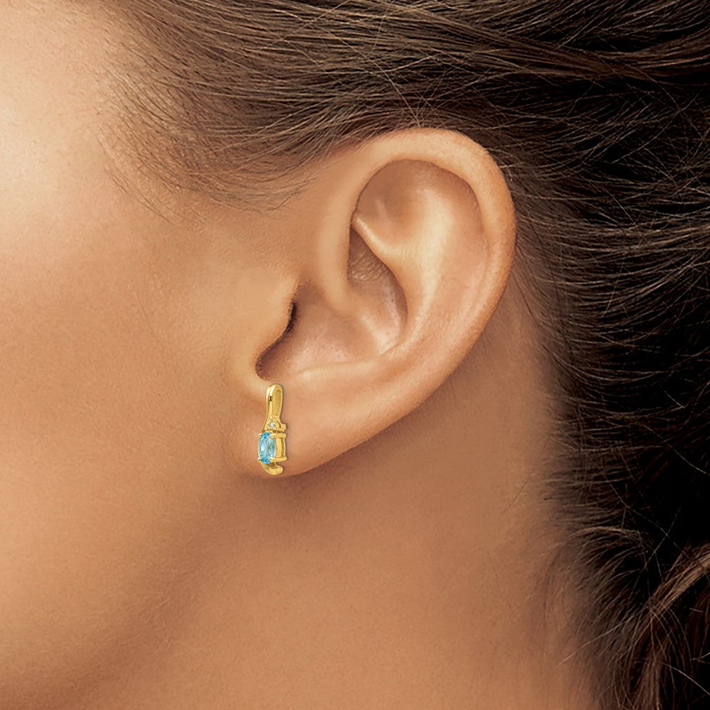 14K Yellow Gold Blue Topaz And Diamond Post Earrings