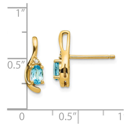 14K Yellow Gold Blue Topaz And Diamond Post Earrings